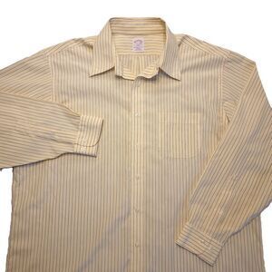 Brooks Brothers 346 Shirt Men 2XL 17.5-4/5 Button Up Yellow Stripped Long Sleeve